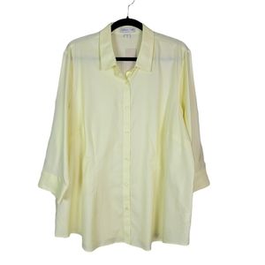 Coldwater Creek Womens Plus Size 3x Button Up Shirt Top Yellow Non iron